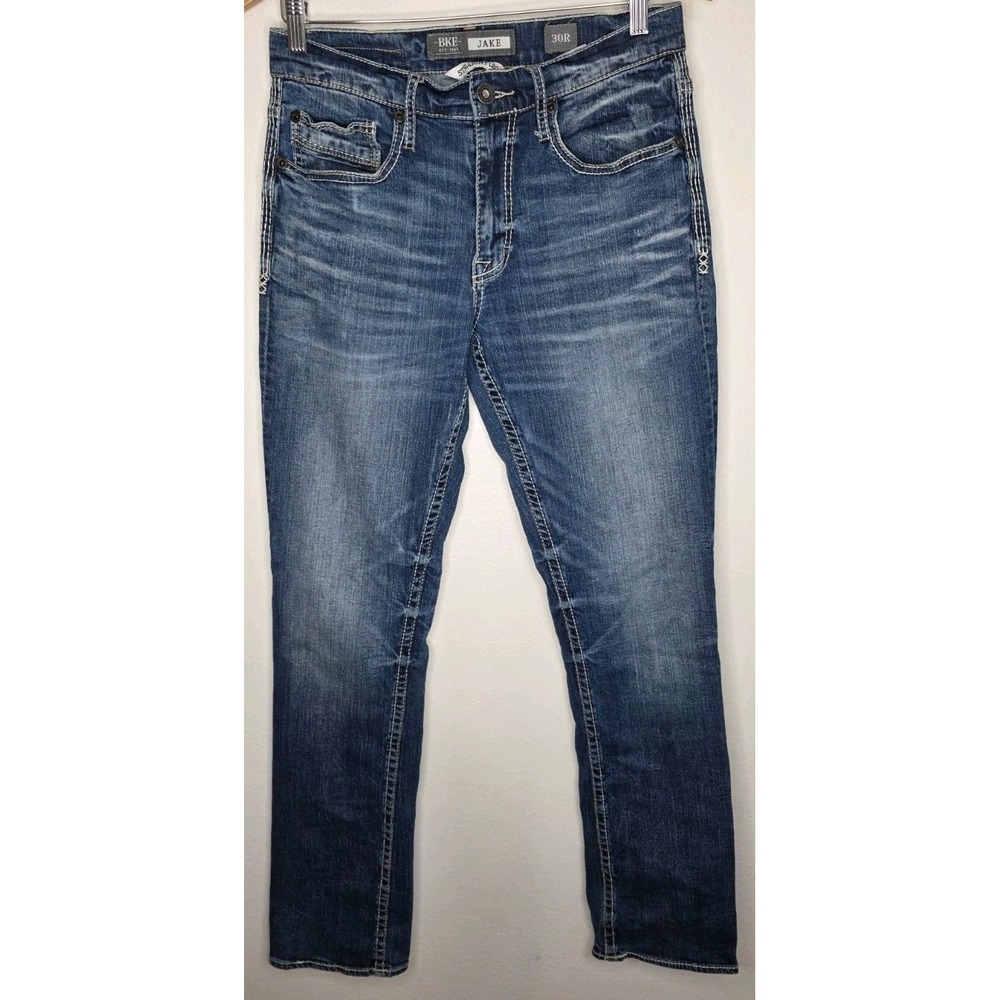 BKE Jake Straight Leg Men Jeans 30x32 Dark Wash 30R Y2K‎ Stitching Zip Fly